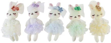 Paashaas decoratie konijntje meisje pluche 12cm 5 st