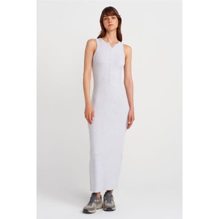 Geribbelde Katoenmix Mouwloze Maxi-jurk
