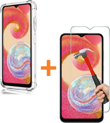 Anti-Shock silicone hoesje met 3 Pack Tempered glas Screen Protector Geschikt voor: Samsung Galaxy A04e