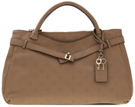 GUESS handtas schoudertas Ella Logo Girlfriend Satchel Beige Logo Taupe