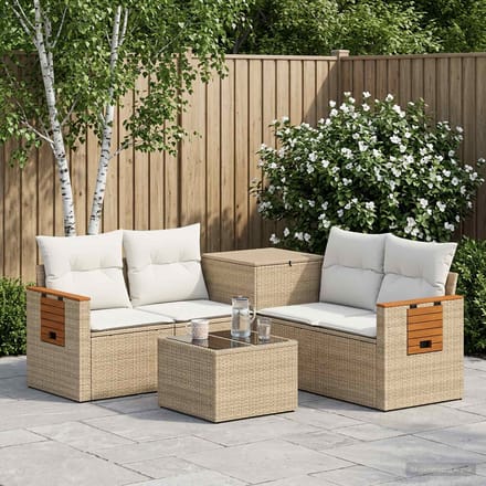 vidaXL - Bankstel - 6 - st - Beige - en - Crème - Wit - 55 - x - 55 - x - 37 - cm
