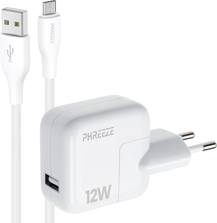 Phreeze usb adapter 12 W - Usb A naar micro usb kabel 1 meter - Oplader voor telefoon en accessoires