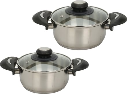 Excellent Houseware Kookpannen set - 2x - glazen deksel - RVS - 1.4 en 2.7 liter