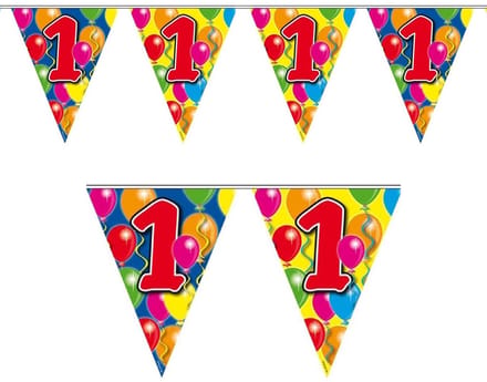 1 jaar Leeftijd versiering vlaggenlijn - vlaggetjes - slinger - 10 meter - kunststof