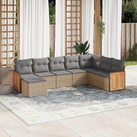 vidaXL - 8-delige - Loungeset - met - kussens - poly - rattan - beige