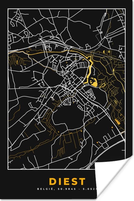Poster Diest - Stadskaart - Goud - Plattegrond - Kaart - 40x60 cm