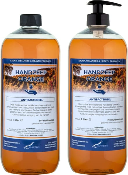 Handzeep Orange 1 liter - met gratis pomp - set van 2 stuks