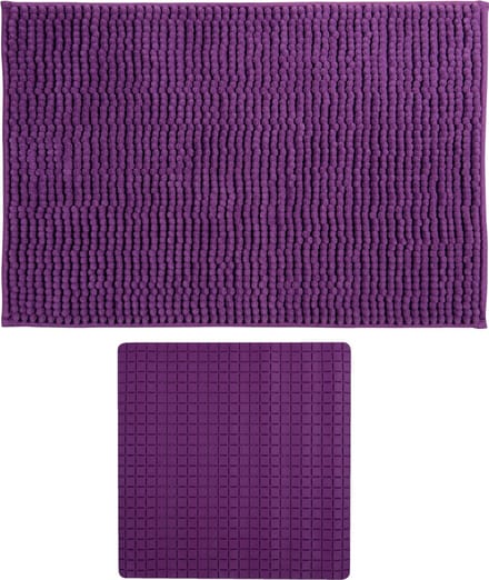 MSV Douche anti-slip mat en droogloop mat - Sevilla badkamer set - rubber/microvezel - paars