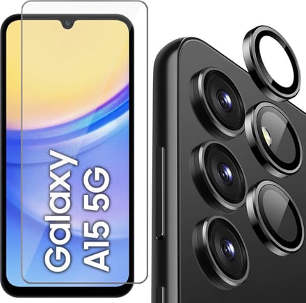 Screenprotector & Camera Protector geschikt voor Samsung Galaxy A15 - Glas