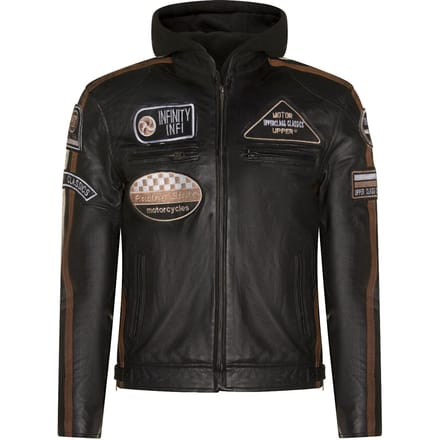 Leren heren bikerjack met capuchon, Detroit