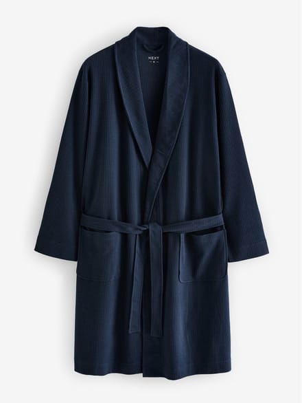 Next - Heren - Lichte badjas met wafelstructuur - Blauw