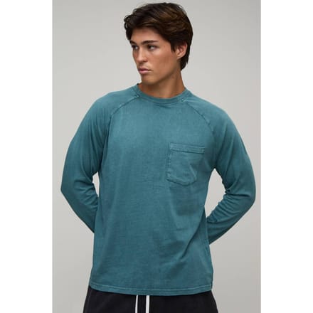 Essentieel Gewassen Regular Fit Raglan T-shirt Met Lange Mouwen En Borstzak | Forest | Size Medium