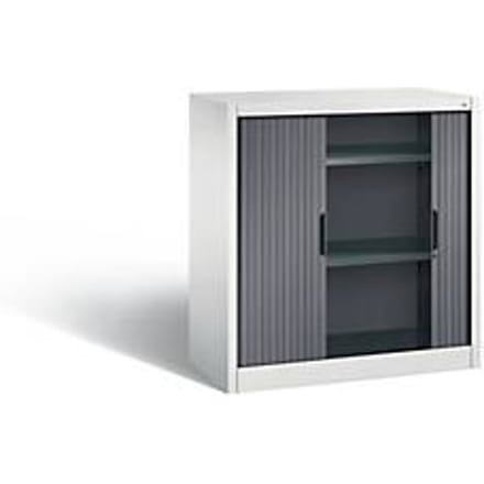 C + P Omnispace rolluikkast, 2 OH, afsluitbaar, B 1000 x D 420 x H 1030 mm, staal, lichtgrijs/zwartgrijs