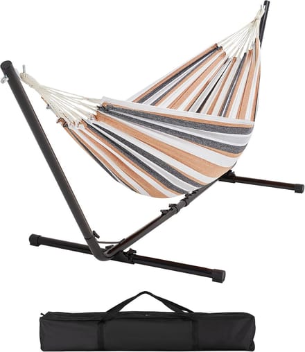 Hangmat met frame - Draagbare hangmat - Ontspanning buiten - Verstelbare standaard - 330 x 101 cm - Desert Stripe