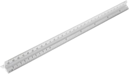 Driehoek Liniaal - Technische Schaalliniaal - Tekenen Ontwerpen - Drie Schaalniveaus - 30 cm - Zilver