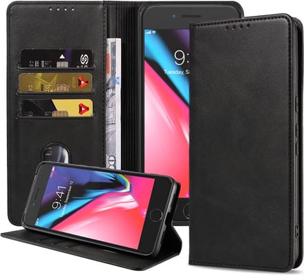 Smartphonica iPhone 7/8 Plus leren hoesje met magnetische sluiting - Zwart geschikt voor Apple iPhone 7 Plus;Apple iPhone 8 Plus