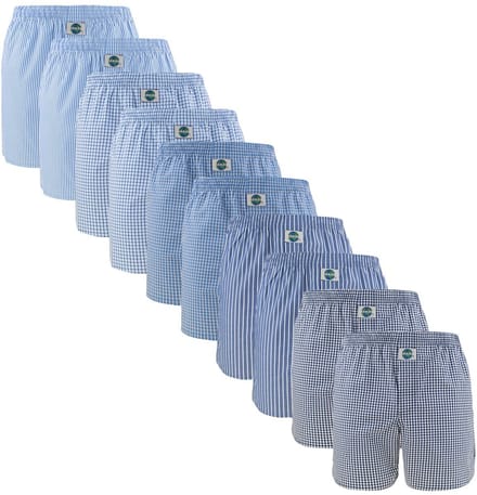 DEAL heren 10P wijde boxershorts stripe check blauw II