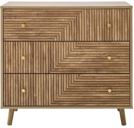 CALICOSY - Dressoir met 3 lades en lamelleneffect fronten in L-vorm, L80 cm - EDEN