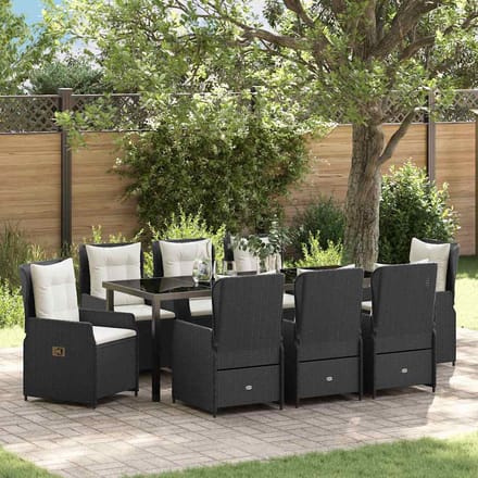 vidaXL - Tuin - Eettafel - Set - 9 - st - Zwart - poly - rattan