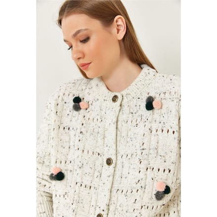 Getextureerde Trui Cardigan met Pompom