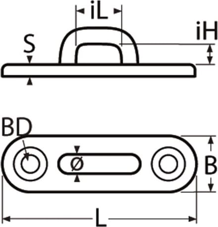Ovale dekplaat met halfrond oog, 88 mm