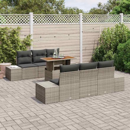 vidaXL - Tuinbank - Set - 7 - st - Grijs - poly - rattan