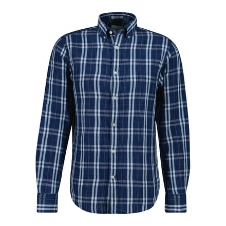 Linnen overhemd donkerblauw wit geruit Gant Regular Fit