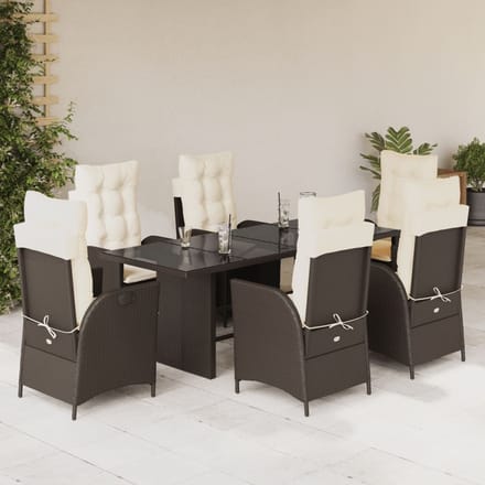 vidaXL - 7-delige - Tuinset - met - kussens - poly - rattan - bruin