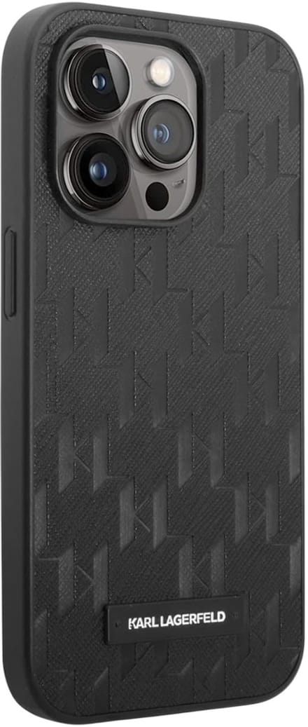 Karl Lagerfeld Saffiano Monogram Back Cover - Geschikt voor Apple iPhone 14 Pro (6.1") - Zwart