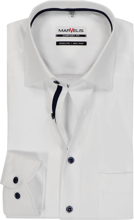 MARVELIS comfort fit overhemd - twill - wit - Strijkvrij - Boordmaat: 44