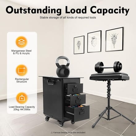 Draagbaar Werkstation - Make-up Koffer - Mobiele Kunstenaar - Met Armleuning - 20 kg Capaciteit - Zwart