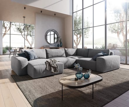 Woonlandschap Lanzo XL microvezel grijs 360x260 cm variabele fauteuil