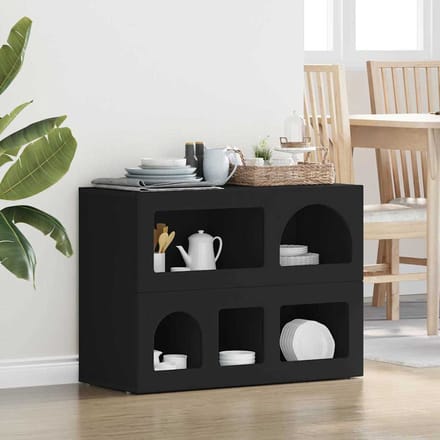 vidaXL - Dressoir - ELST - Zwart - 80.5 - x - 35 - x - 59 - cm - Bewerkt - hout