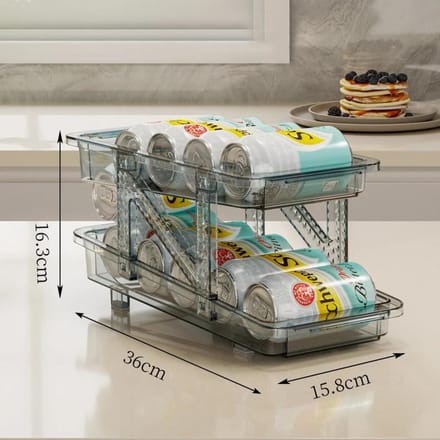2 Laags Uitbreidbare Opbergdoos Koelkast Drankblikjes Organizer Automatische Rollende Bierdispenser