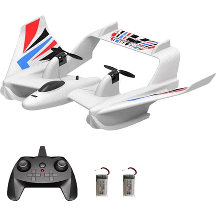 Avion télécommandé 3 en 1, avion télécommandé eau terre Air 2.4GHz Gyroscope EPP télécommande 2 battery blanc