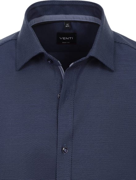 Venti Heren Overhemd Donkerblauw Body Fit Met Stretch - L