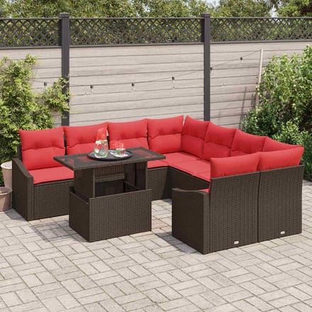 vidaXL - Tuinbank - Set - 9 - st - Bruin - en - Rood - poly - rattan