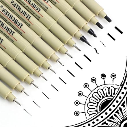 Set van 12 Waterdichte Fineliner Pennen voor Technisch Tekenen, 0.15-3mm, Ideaal voor Illustraties, Schetsen en Comic Strips