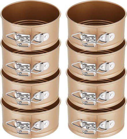 Set van 8 Mini Springvormen Rond - Kleine Cheesecake Bakvormen met Losse Bodem - Antiaanbak - 10cm