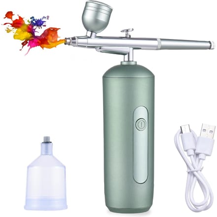 Draagbare airbrush met compressor Handheld draadloze luchtborstelpen Dual-action, op 2 niveaus verstelbaar groen