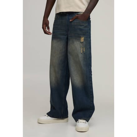Getinte Stonewash Baggy Distressed Jeans | Size 34