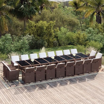 vidaXL - 21-delige - Tuinset - met - kussens - poly - rattan - bruin