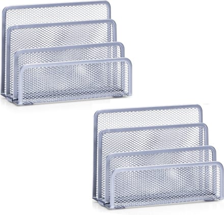 Zeller Brievenhouder postbakjes - 2x - zilver - 3-vaks - 17 x 13,5 cm - draadmetaal/mesh - organizer
