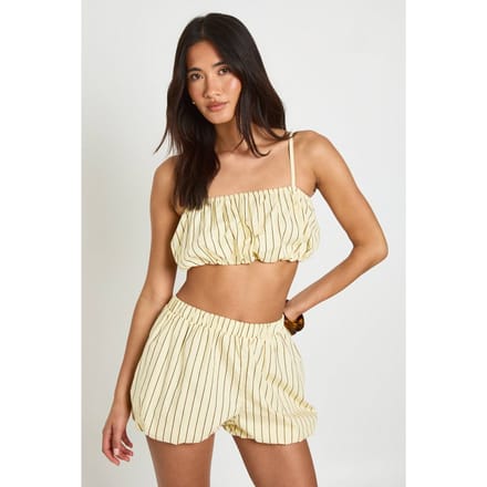 boohoo Dames Katoenen Gestreepte Pofbal Crop Top | Citroen | Maat: 40
