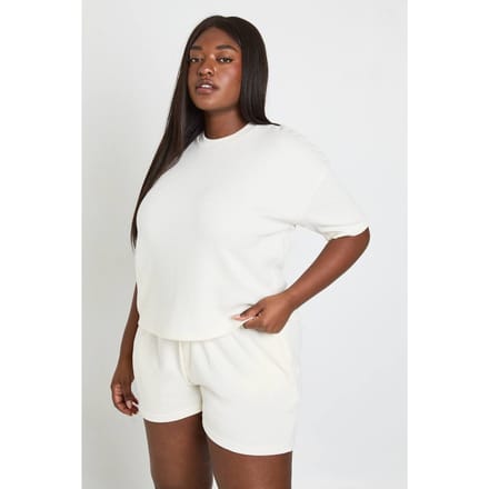 boohoo Dames Plus Wafel Henley Short | Ecru | Maat: 44