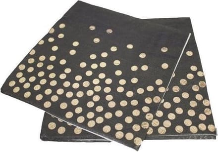 Servetten Zwart/Goud met stippen 20 stuks