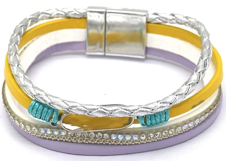 Armband Dames - 4 Stroken Leer - Kralen - 19 cm - Multi