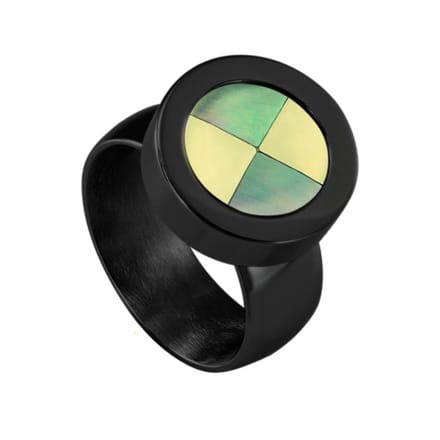 Quiges RVS Schroefsysteem Ring Zwart Glans 20mm met Verwisselbare Multi Blokjes Schelp 12mm Mini Munt
