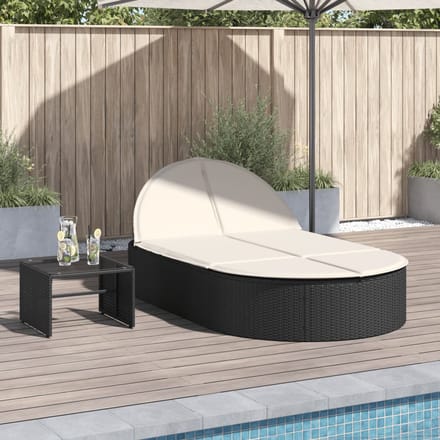 vidaXL - Ligbed - 2-persoons - met - kussens - poly - rattan - zwart