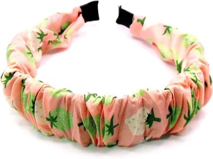 Diadeem roze met groen-wit aardbei patroon